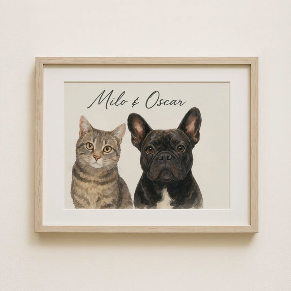 Custom Pet Portrait Art Featuring a Cat and French Bulldog named Milo and Oscar in Modern Frame - Image 8