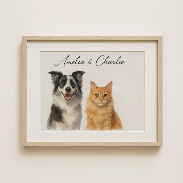 Personalized Pet Portrait of a Happy Dog and Cat in Stylish Watercolor Design - Image 8