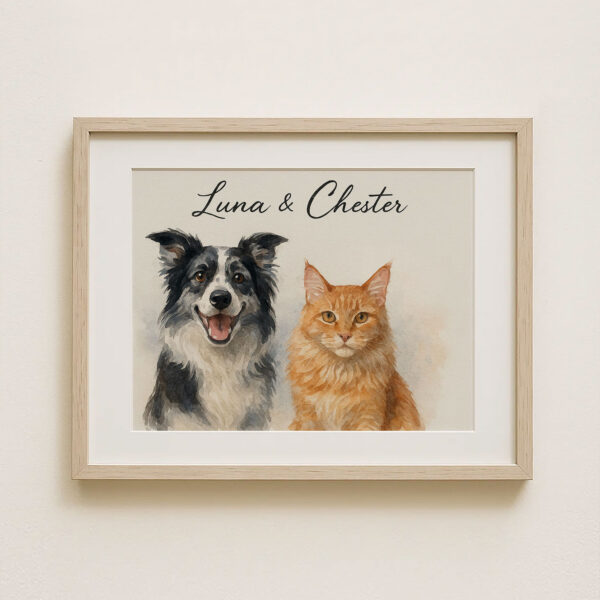Personalized Watercolor Pet Portrait of Dog and Cat Framed Art for Home Decor - Image 8