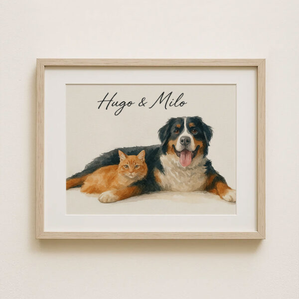 Personalized Pet Portrait of a Dog and Cat - Hugo and Milo Watercolor Art Print for Pet Lovers - Image 8