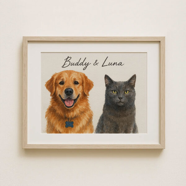 Personalized Pet Portrait Art of Dog and Cat Buddy and Luna in Framed Print Design - Image 8