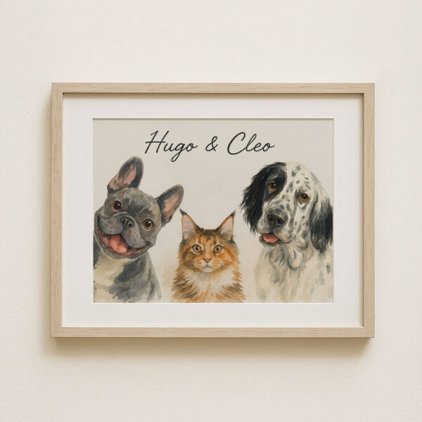 Personalized Pet Portrait Art Featuring Dogs and Cats in Watercolor Style for Home Decor - Image 8