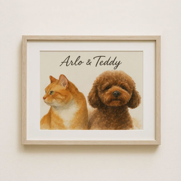 Custom Pet Portrait Art Featuring a Cat and Dog in Stylish Frame for Home Decor - Image 8