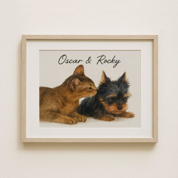 Personalized Pet Portrait Art Featuring a Cat and Dog Named Oscar and Rocky in a Modern Frame - Image 8