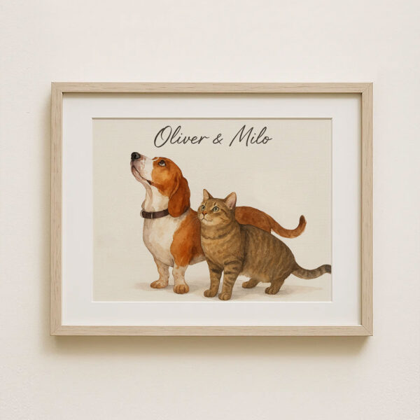 Personalized Pet Portrait of Beagle and Tabby Cat in Watercolor Style for Home Decor - Image 8