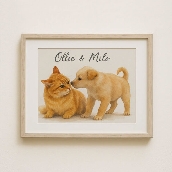 Custom Pet Portrait of Ollie the Cat and Milo the Puppy in Soft Watercolor Style for Animal Lovers - Image 8