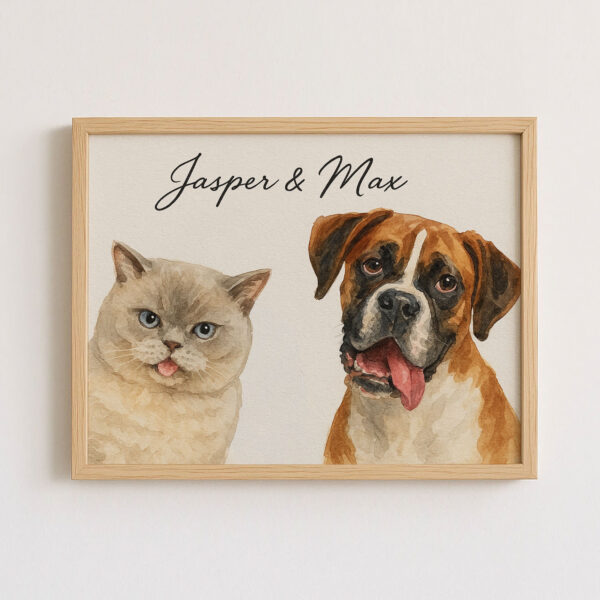Custom Pet Portrait of Your Cat and Dog in Watercolor Style Featuring Jasper and Max - Image 7