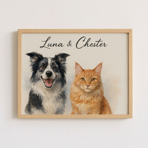 Personalized Watercolor Pet Portrait of Dog and Cat Framed Art for Home Decor - Image 7