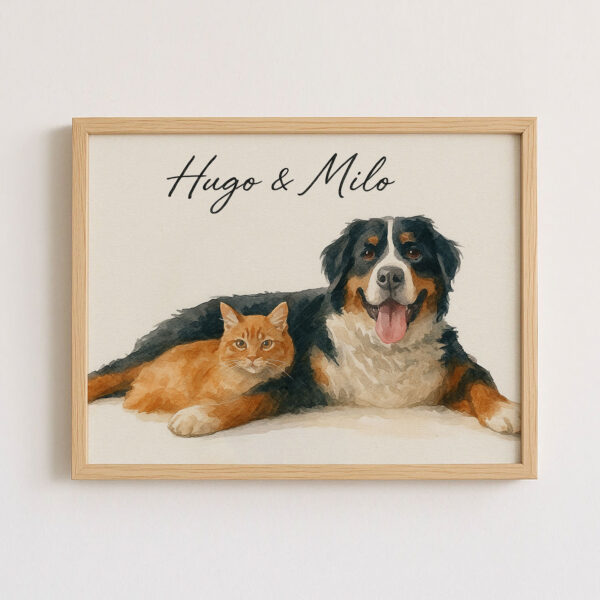 Personalized Pet Portrait of a Dog and Cat - Hugo and Milo Watercolor Art Print for Pet Lovers - Image 7