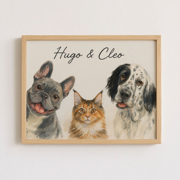 Personalized Pet Portrait Art Featuring Dogs and Cats in Watercolor Style for Home Decor - Image 7