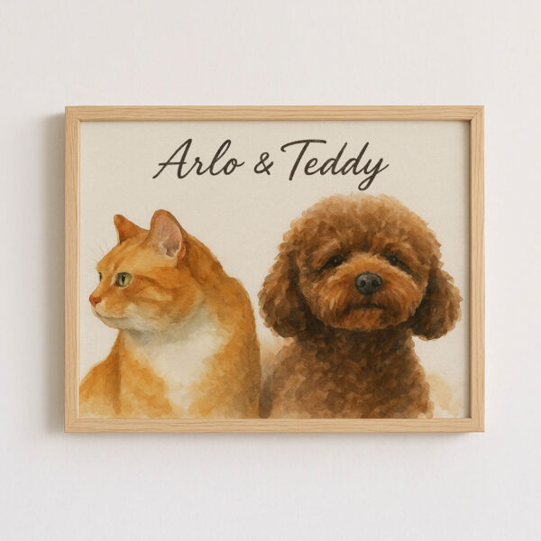 Custom Pet Portrait Art Featuring a Cat and Dog in Stylish Frame for Home Decor - Image 7