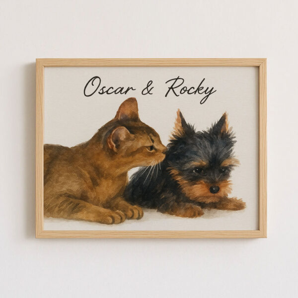 Personalized Pet Portrait Art Featuring a Cat and Dog Named Oscar and Rocky in a Modern Frame - Image 7