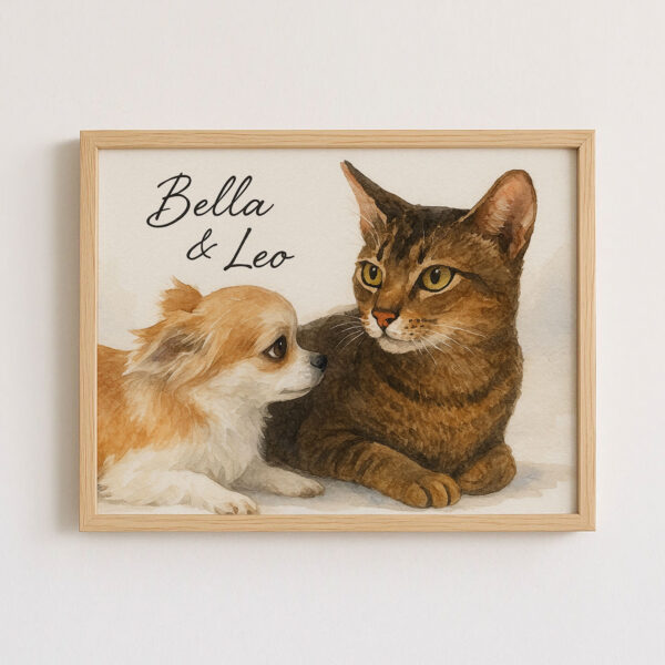 Personalized Pet Portrait Wall Art Featuring a Cat and Dog Illustration for Home Decor - Image 7