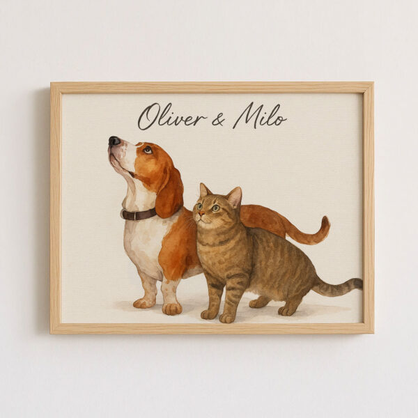 Personalized Pet Portrait of Beagle and Tabby Cat in Watercolor Style for Home Decor - Image 7
