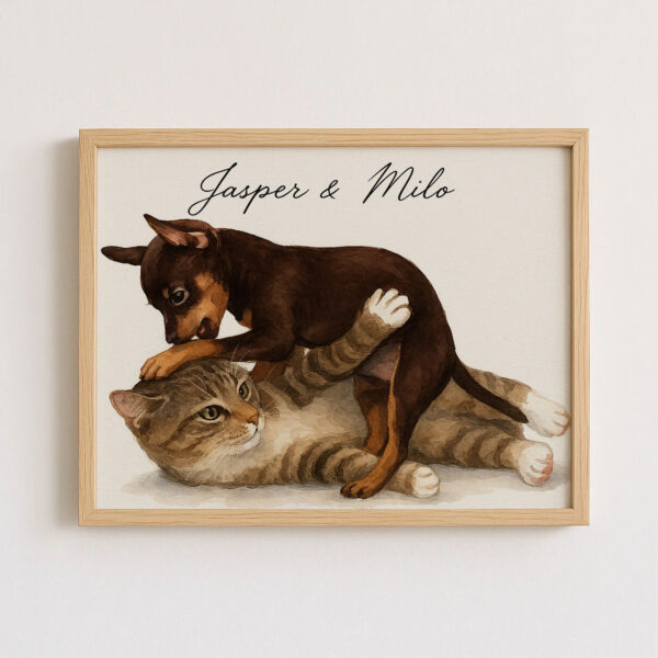 Cute Puppy and Kitten Art Print Featuring Jasper and Milo for Pet Lovers Home Decor - Image 7