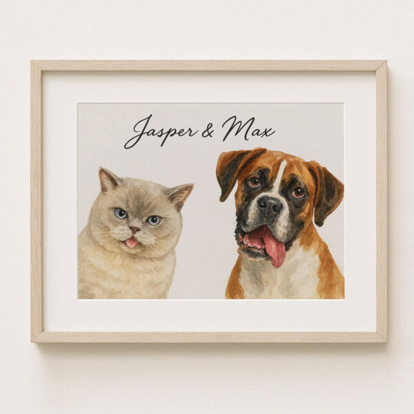 Custom Pet Portrait of Your Cat and Dog in Watercolor Style Featuring Jasper and Max - Image 6