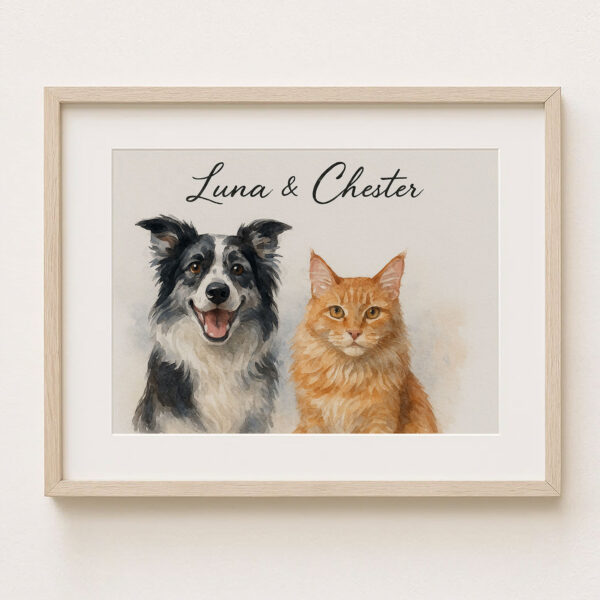 Personalized Watercolor Pet Portrait of Dog and Cat Framed Art for Home Decor - Image 6