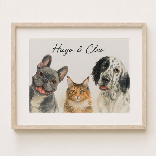 Personalized Pet Portrait Art Featuring Dogs and Cats in Watercolor Style for Home Decor - Image 6