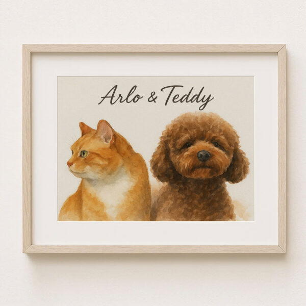 Custom Pet Portrait Art Featuring a Cat and Dog in Stylish Frame for Home Decor - Image 6