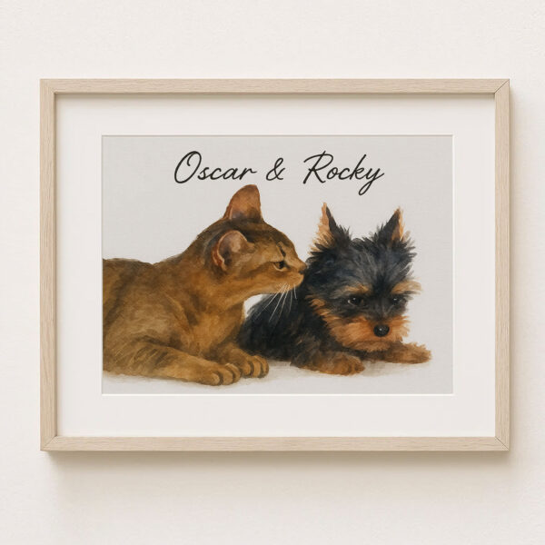 Personalized Pet Portrait Art Featuring a Cat and Dog Named Oscar and Rocky in a Modern Frame - Image 6