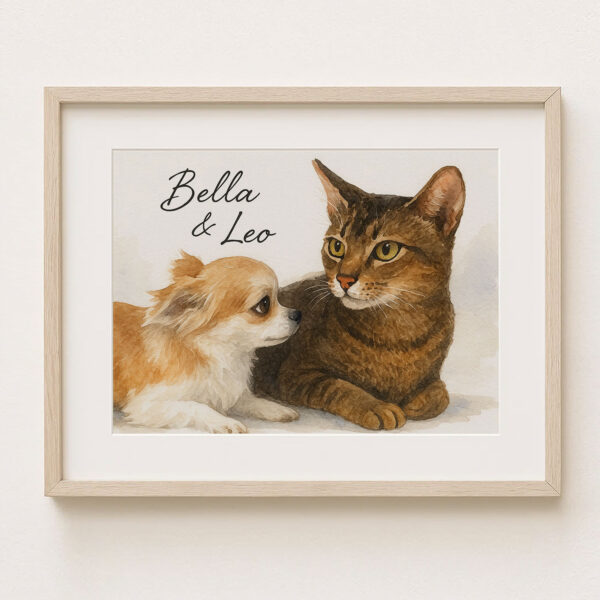 Personalized Pet Portrait Wall Art Featuring a Cat and Dog Illustration for Home Decor - Image 6