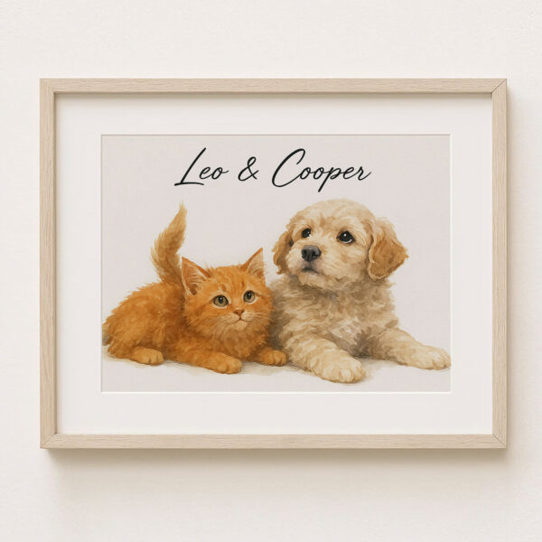 Personalized Pet Portrait Art of Cats and Dogs Featuring Leo and Cooper in a Stylish Frame - Image 6