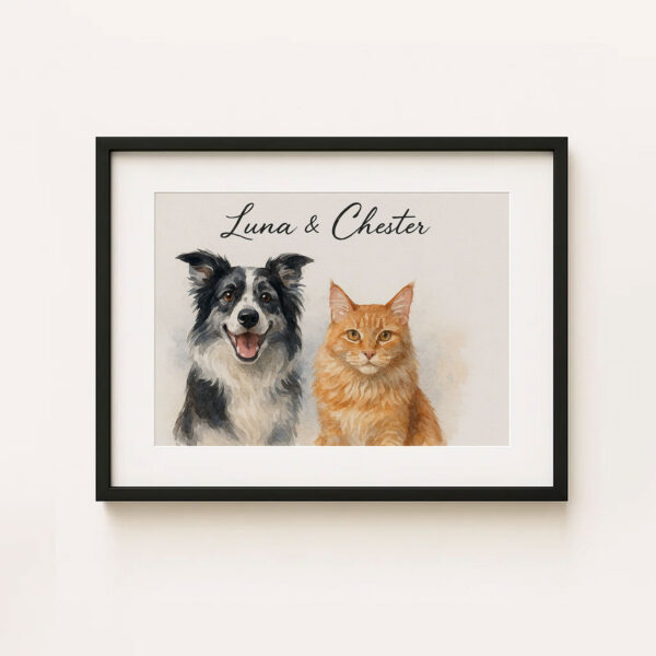 Personalized Watercolor Pet Portrait of Dog and Cat Framed Art for Home Decor - Image 5