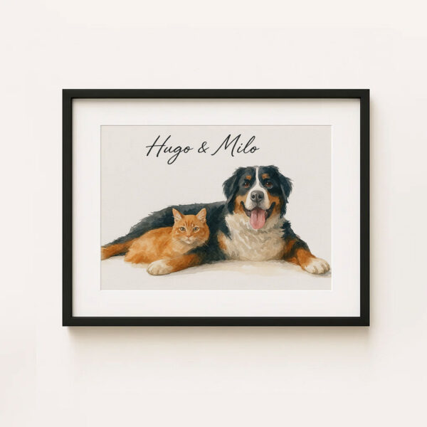 Personalized Pet Portrait of a Dog and Cat - Hugo and Milo Watercolor Art Print for Pet Lovers - Image 5