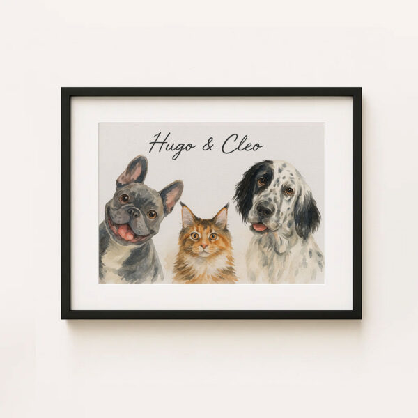 Personalized Pet Portrait Art Featuring Dogs and Cats in Watercolor Style for Home Decor - Image 5