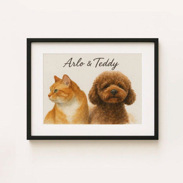 Custom Pet Portrait Art Featuring a Cat and Dog in Stylish Frame for Home Decor - Image 5