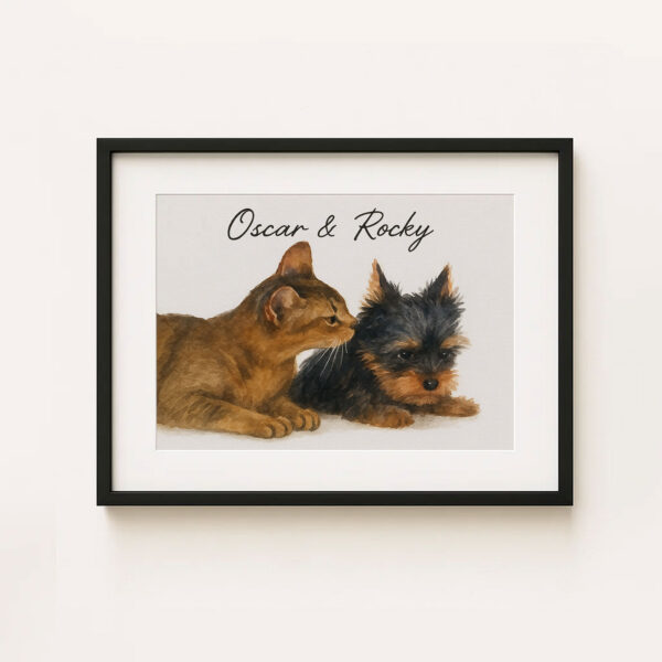 Personalized Pet Portrait Art Featuring a Cat and Dog Named Oscar and Rocky in a Modern Frame - Image 5