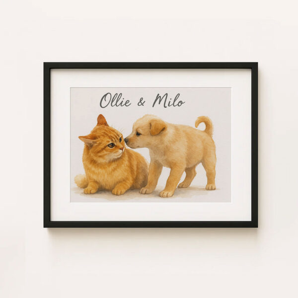 Custom Pet Portrait of Ollie the Cat and Milo the Puppy in Soft Watercolor Style for Animal Lovers - Image 5