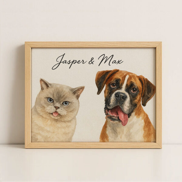 Custom Pet Portrait of Your Cat and Dog in Watercolor Style Featuring Jasper and Max - Image 4