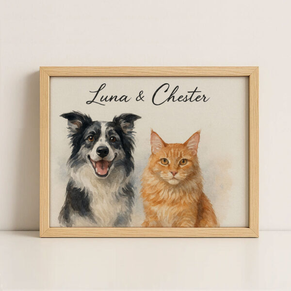 Personalized Watercolor Pet Portrait of Dog and Cat Framed Art for Home Decor - Image 4