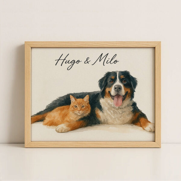 Personalized Pet Portrait of a Dog and Cat - Hugo and Milo Watercolor Art Print for Pet Lovers - Image 4
