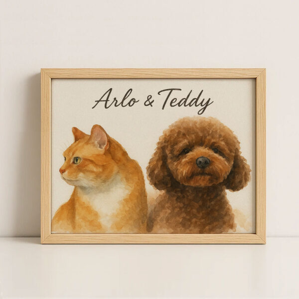 Custom Pet Portrait Art Featuring a Cat and Dog in Stylish Frame for Home Decor - Image 4