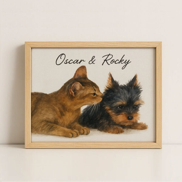 Personalized Pet Portrait Art Featuring a Cat and Dog Named Oscar and Rocky in a Modern Frame - Image 4