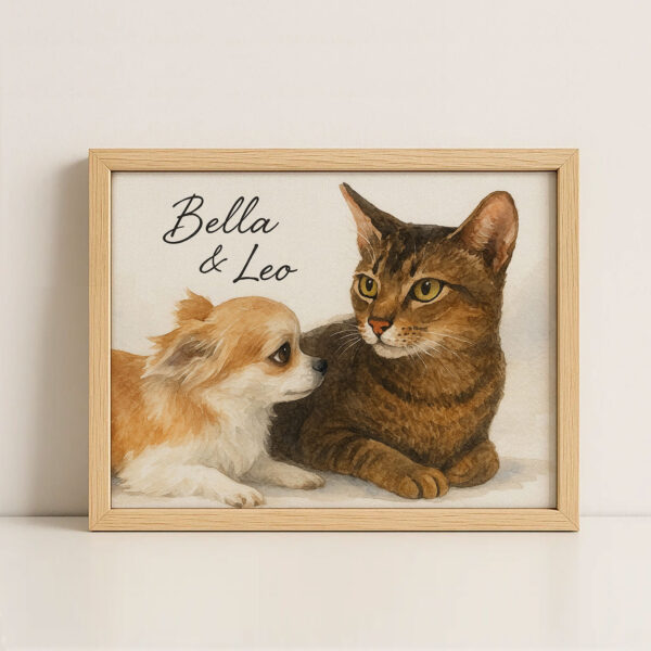 Personalized Pet Portrait Wall Art Featuring a Cat and Dog Illustration for Home Decor - Image 4