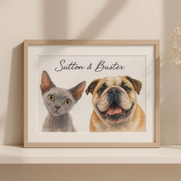 Custom Pet Portrait Art of Cat and Dog Personalization for Home Decor - Image 3