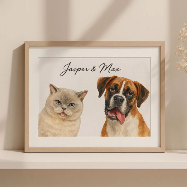 Custom Pet Portrait of Your Cat and Dog in Watercolor Style Featuring Jasper and Max - Image 3
