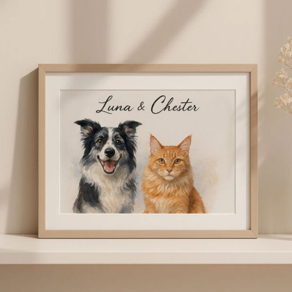 Personalized Watercolor Pet Portrait of Dog and Cat Framed Art for Home Decor - Image 3