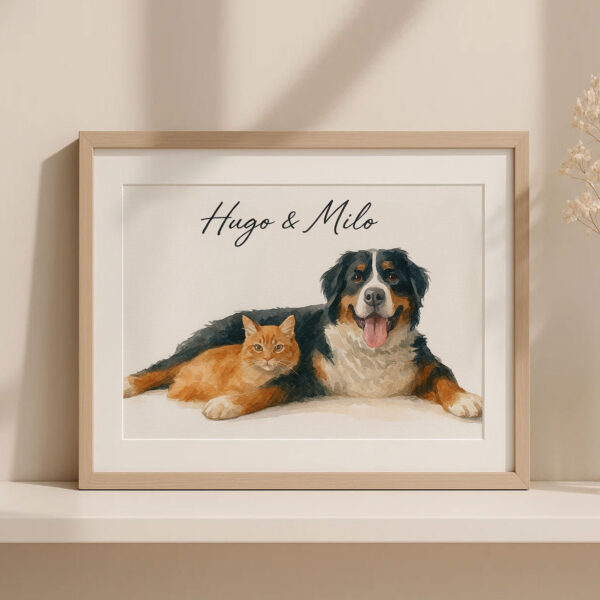 Personalized Pet Portrait of a Dog and Cat - Hugo and Milo Watercolor Art Print for Pet Lovers - Image 3
