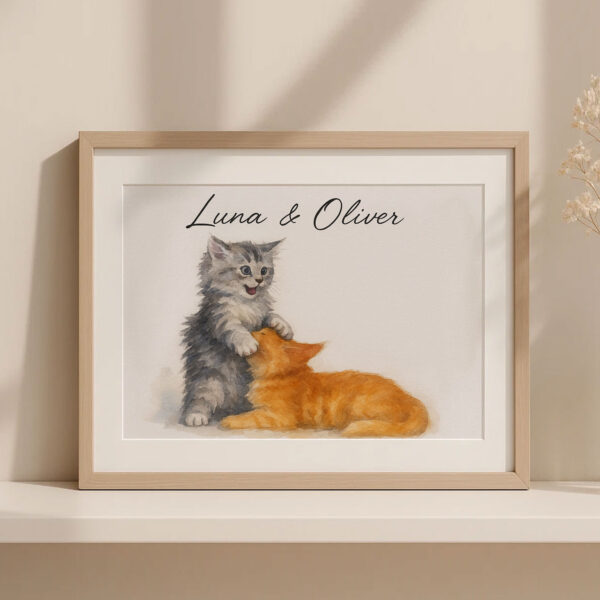 "Adorable Watercolor Cat Print of Luna and Oliver Perfect for Pet Lovers Home Decor" - Image 3