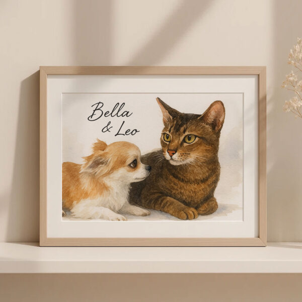 Personalized Pet Portrait Wall Art Featuring a Cat and Dog Illustration for Home Decor - Image 3