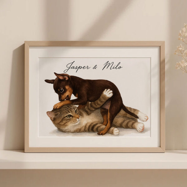 Cute Puppy and Kitten Art Print Featuring Jasper and Milo for Pet Lovers Home Decor - Image 3