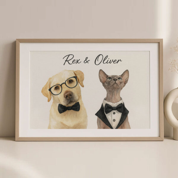 Personalized Pet Portrait of Rex and Oliver in Stylish Watercolor Design - Image 2