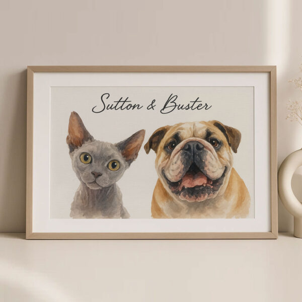 Custom Pet Portrait Art of Cat and Dog Personalization for Home Decor - Image 2