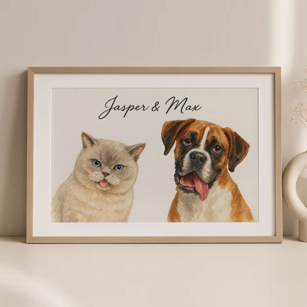 Custom Pet Portrait of Your Cat and Dog in Watercolor Style Featuring Jasper and Max - Image 2
