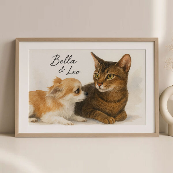 Personalized Pet Portrait Wall Art Featuring a Cat and Dog Illustration for Home Decor - Image 2