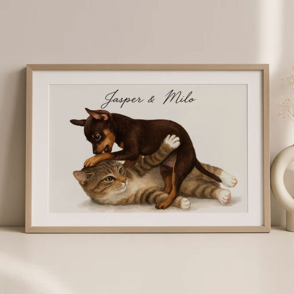 Cute Puppy and Kitten Art Print Featuring Jasper and Milo for Pet Lovers Home Decor - Image 2